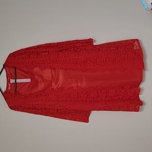 Satin Red dress and Lacy Red jacket, Xl (fits like L at most)